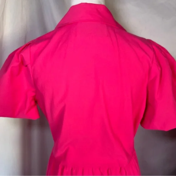 Brochu Walker Havana Puff Sleeve Tiered Mini Dress Vibrant Pink Small Preppy - Picture 8 of 8